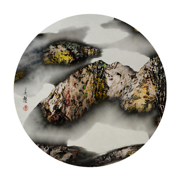 后現(xiàn)代斑駁肌理抽象水墨山水畫