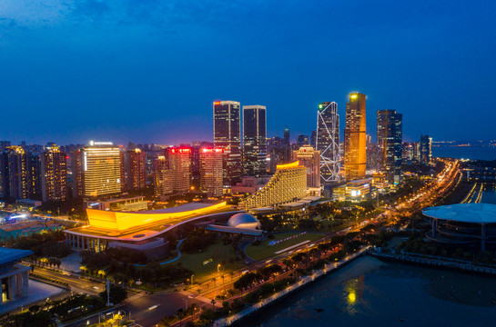 鸟瞰厦门城市夜景