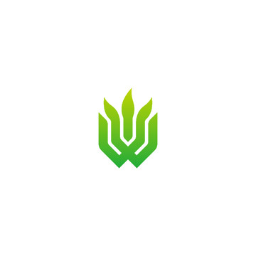 W字母树叶火焰LOGO标志