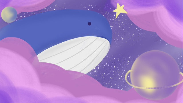 夢幻鯨魚游蕩在銀河插畫