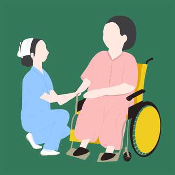 護(hù)士照顧坐輪椅的人