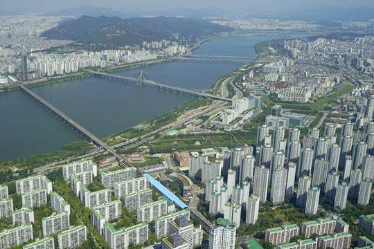 韓國首爾漢江奧林匹克大橋俯拍