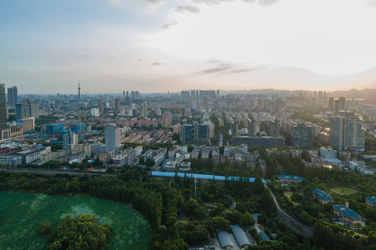 航拍南京建筑景观天际线