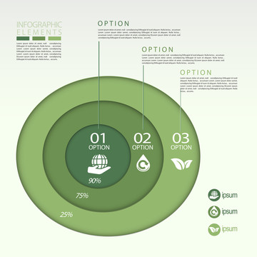 渐层绿色同心圆三维信息图表