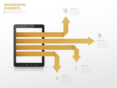 平板窜出黄色箭头方向分类信息图表