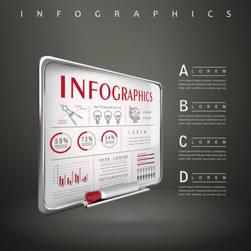 灰底白板造型红色白板笔信息图表