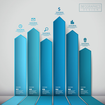 蓝色箭头向上延伸三维信息图表
