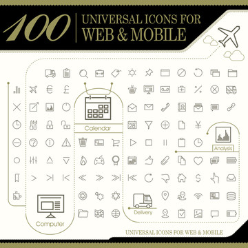 黑金色典雅通用符号100个图标组