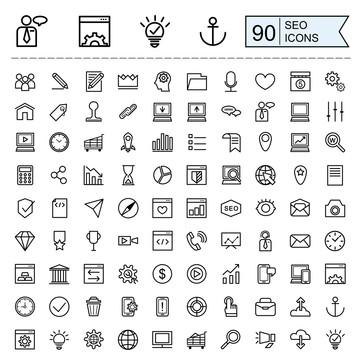 多个黑边线条信息业绩90个图标组