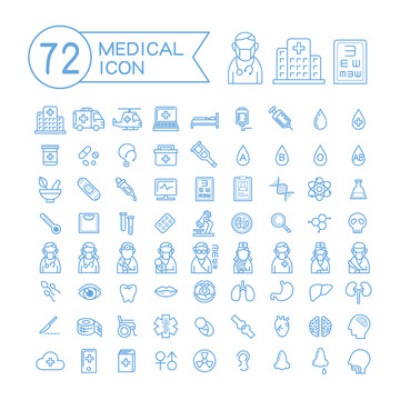 蓝色多种医疗专业标志72个图标组