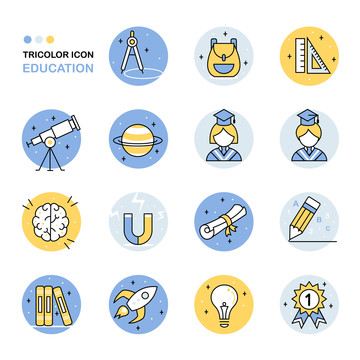 黄蓝白教育学科文凭15个图标组
