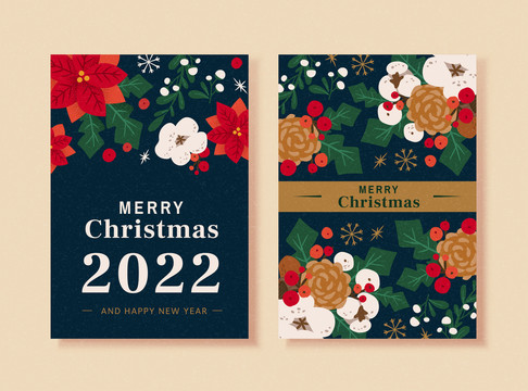 优雅圣诞节植物插画卡片设计