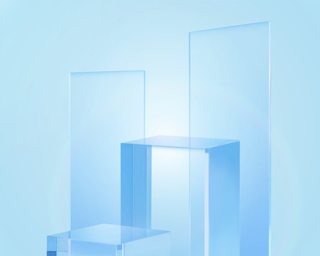 三维透明玻璃展台 淡蓝色背景