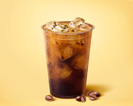 夏日冷萃黑咖啡与咖啡豆元素