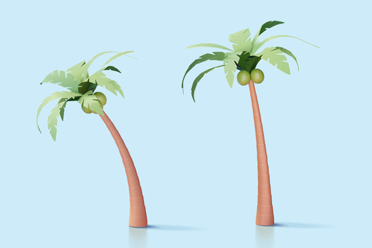 纸制棕榈树与椰子模型 蓝背景