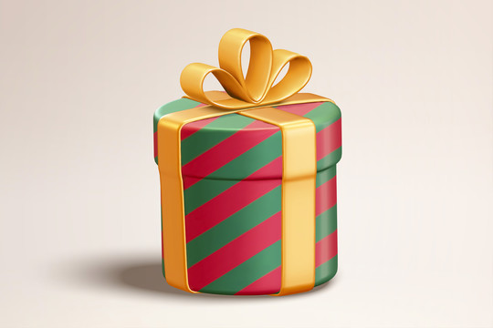 三维条纹圆形圣诞礼物盒元素