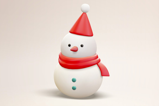 戴着圣诞帽的可爱雪人玩具三维元素