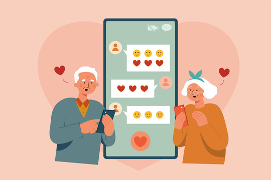 老年夫妇透过手机向彼此发送爱的信息