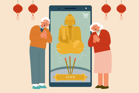 老年人疫情期间透过手机应用程序在线敬拜