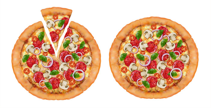 意大利辣香肠比萨顶视图元素
