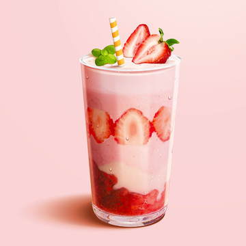 玻璃杯中的草莓奶昔 草莓果酱与果肉素材
