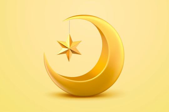 伊斯兰新月金属标志三维渲染元素