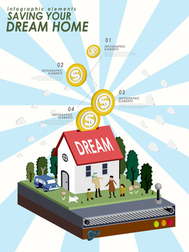 夢想房屋儲蓄資金幾何等距圖形插圖設(shè)計(jì)