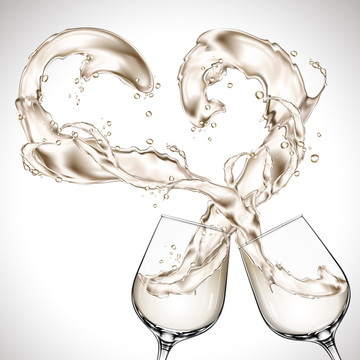 干杯洒出爱心形状香槟元素
