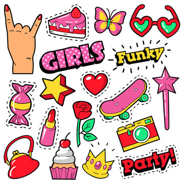 女孩相關(guān)素材插畫貼紙組