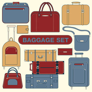 复古风格行李手提箱 旅行插画