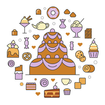 甜點(diǎn)相關(guān)素材插畫標(biāo)志圖