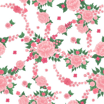 白底粉红花卉印花图