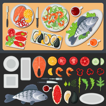 扁平風插畫海鮮食材圖