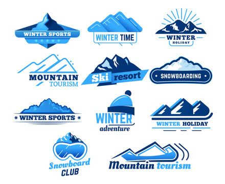 创意蓝色冬季假期滑雪运动logo设计元素