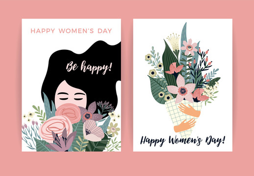 雙手擁抱唯美花束慶祝女神節(jié)快樂(lè)插圖