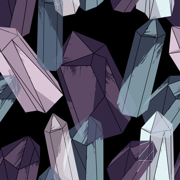 蓝紫色锥状水晶体动手绘动漫插图