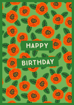 绿色花纹生日祝福卡片