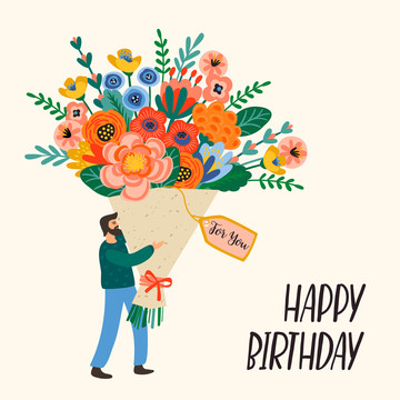 男人送給壽星的鮮花花束生日賀卡