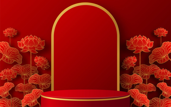 紅色蓮花背景展示臺設(shè)計(jì)