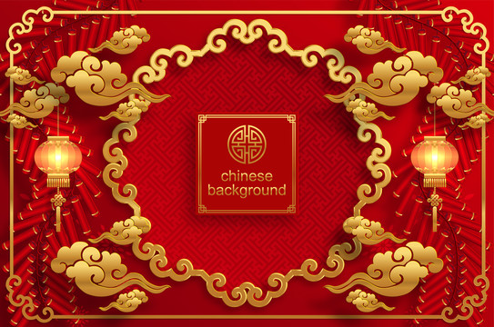 金紅色文化象征裝飾的中式新年婚禮橫幅