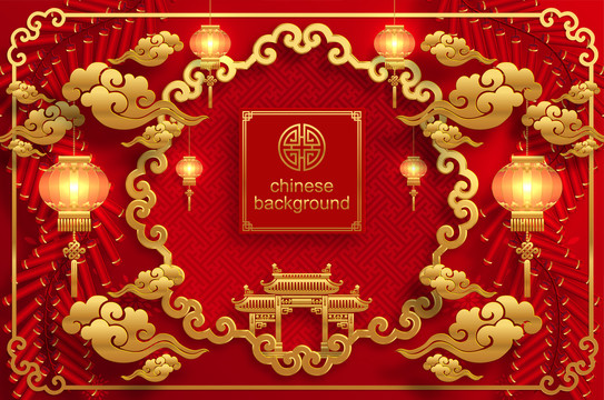 金紅色文化象征裝飾的中式新年婚禮橫幅