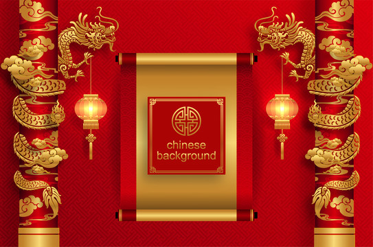 金紅卷軸與文化象征裝飾的中式新年婚禮橫幅