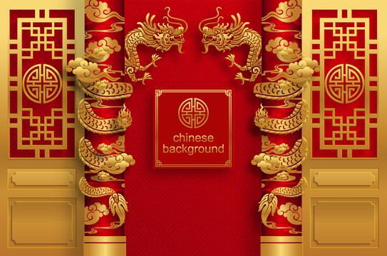 金龍柱子門窗背景