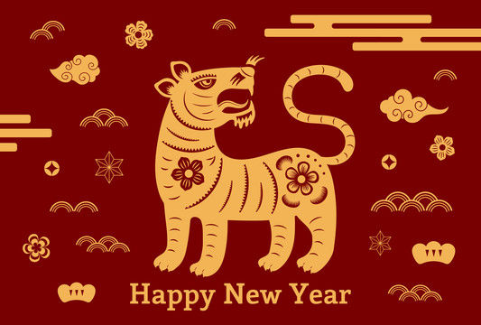 中國傳統(tǒng)元素大紅背景賀歲圖