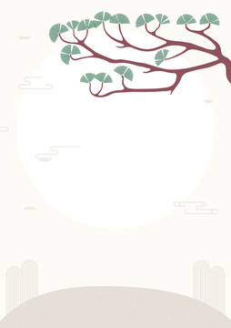 精美日式松树与灰白山丘插图