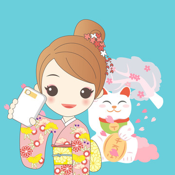 日本女人自拍卡通插圖
