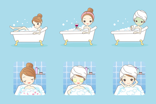 浴室里泡澡的女生插图合集