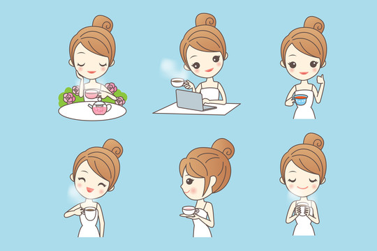 享受下午茶時(shí)光的女生插圖集合