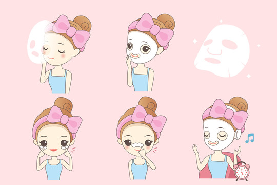 女孩邊敷面膜邊享受音樂(lè)插圖