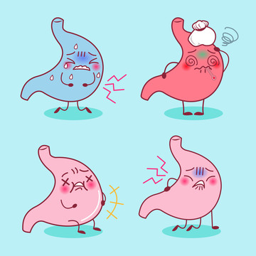 胃發(fā)炎生病不舒服卡通插圖
